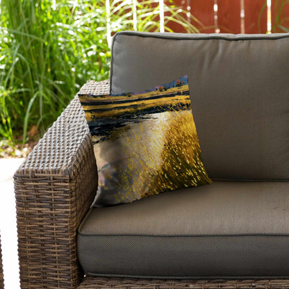 Coussin Déco en Twill Polyester "Golden Stream Glow" | Décoration Intérieure