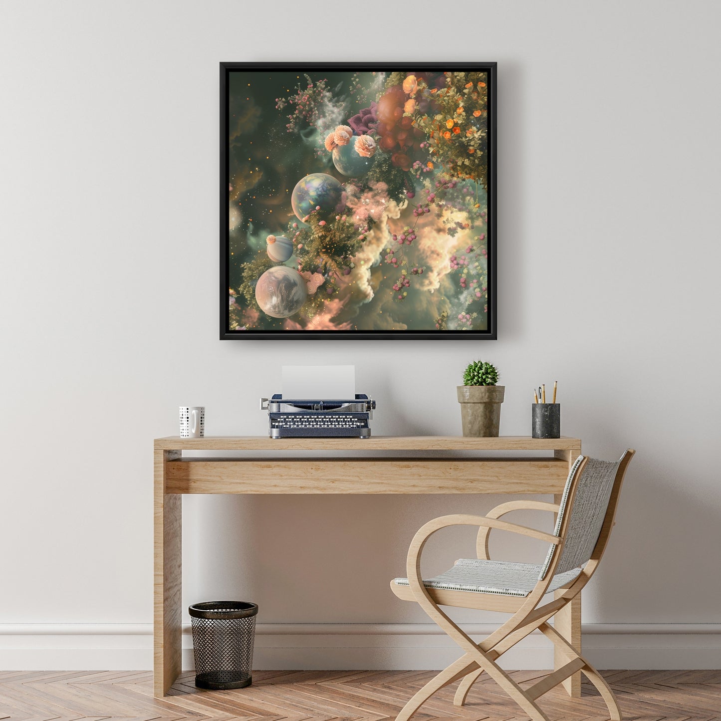Bloom space Beige Framed Canvas - Elegant Home Decor Art
