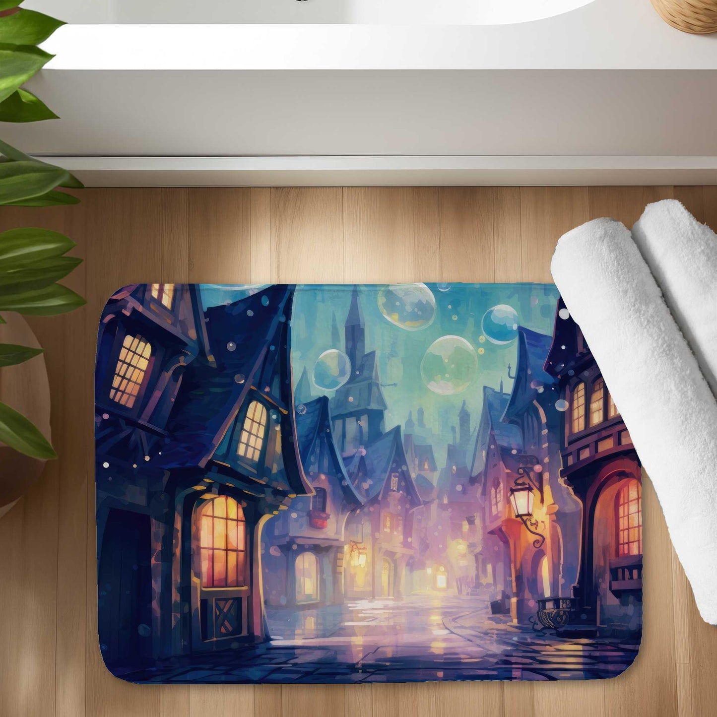 Tapis de bain violet Bubble Ville - Accessoire de décoration cosy pour la maison