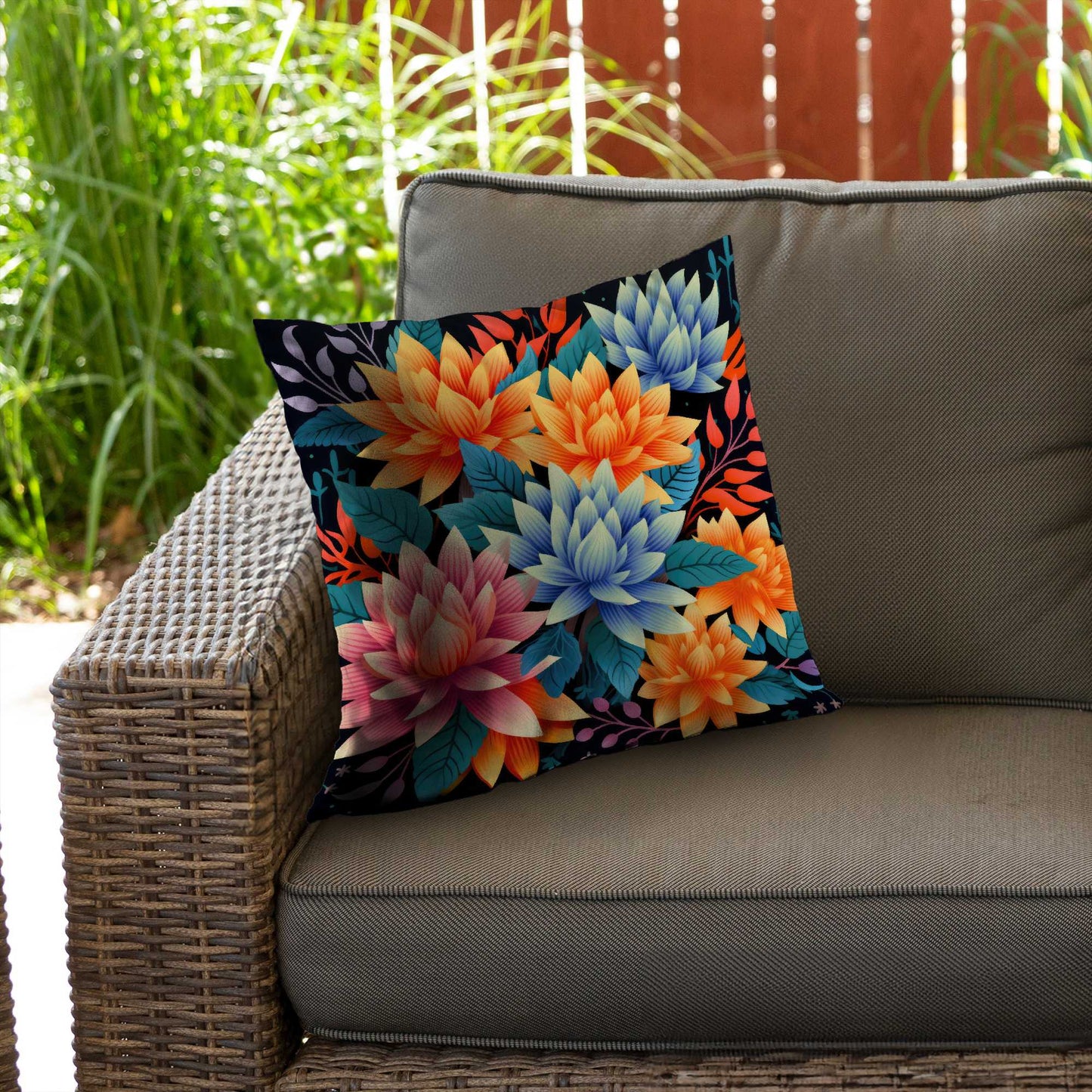 Coussin décoratif en sergé de polyester à motif bouquet de couleurs - Accessoire de décoration intérieure