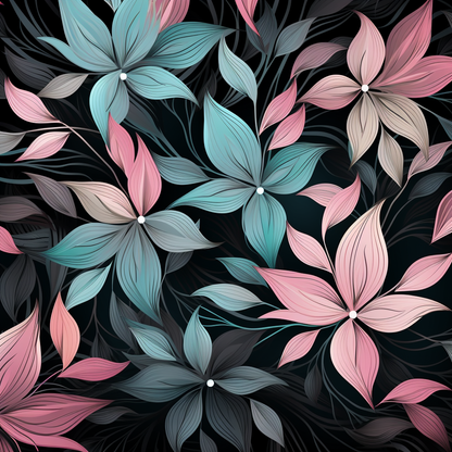 Desaturated Flowers Turquoise Poly Twill Throw Pillow |