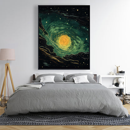 Turmoil in Space - Green Framed Canvas for Home Decor