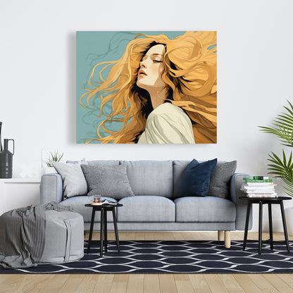 Flowing Hair - Turquoise Canvas Wall Art for Home Decor