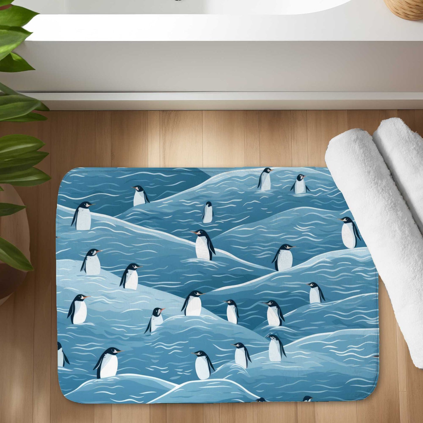 Tapis de bain « Manchots errants » | Tapis de décoration douillet pour la maison