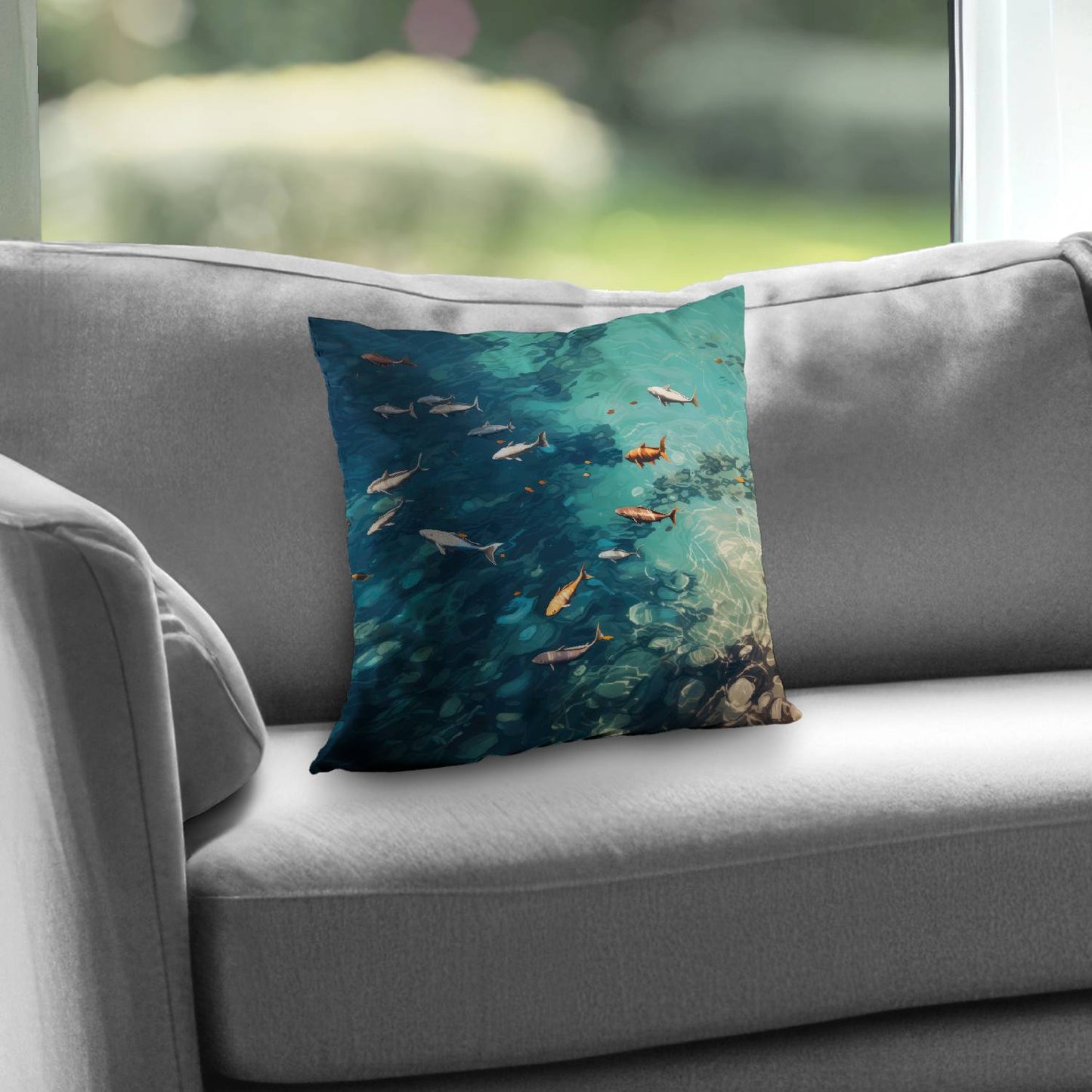 Swim ahead - Throw pillow - Print on demand