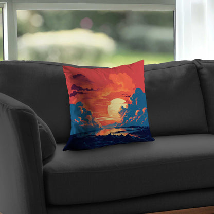 Coussin décoratif en sergé de polyester orange et bleu | Accessoire de décoration intérieure