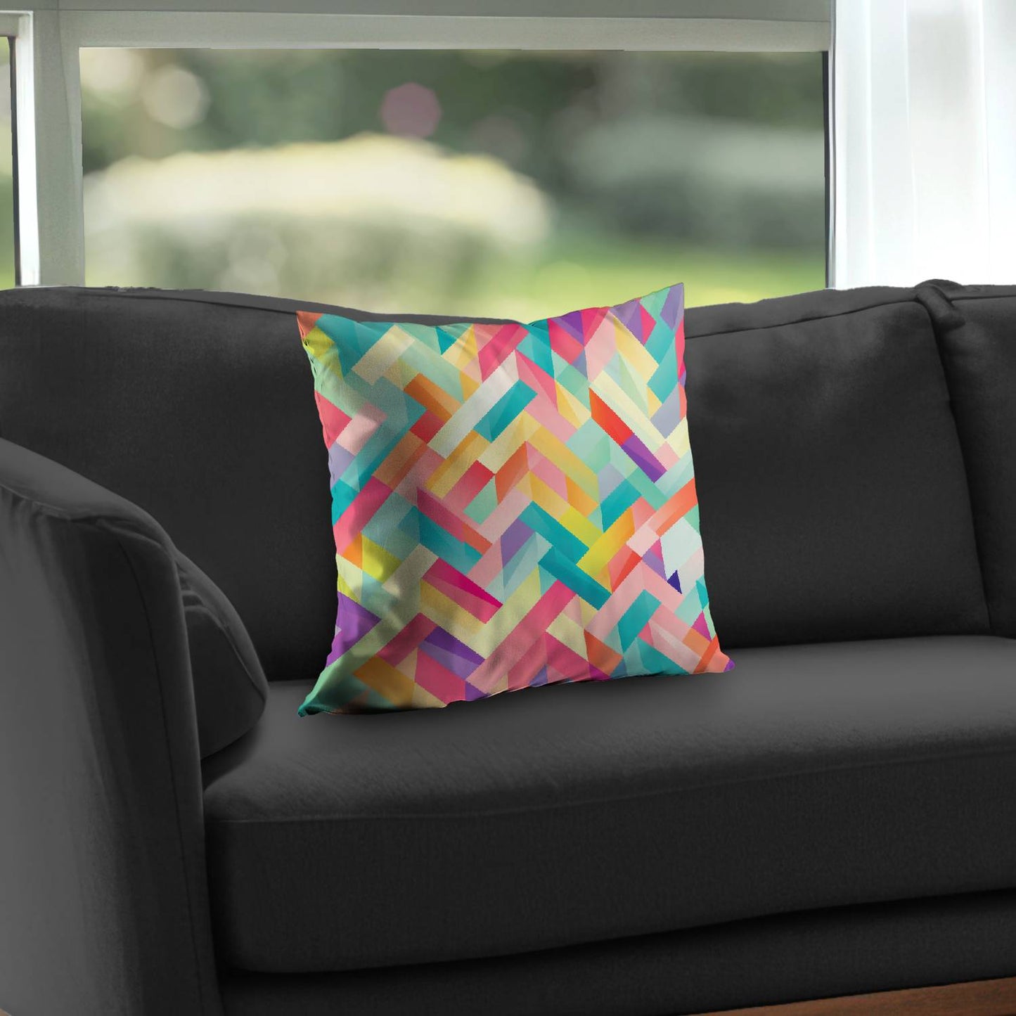 Coussin décoratif en sergé de polyester à rayures harmonieuses | Accessoire de décoration intérieure