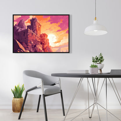 The Setting Rampart - Pink Framed Canvas for Home Decor