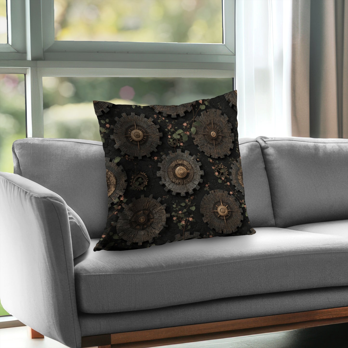 Cog Pattern Gray Poly Twill Throw Pillow Insert | Home Decor