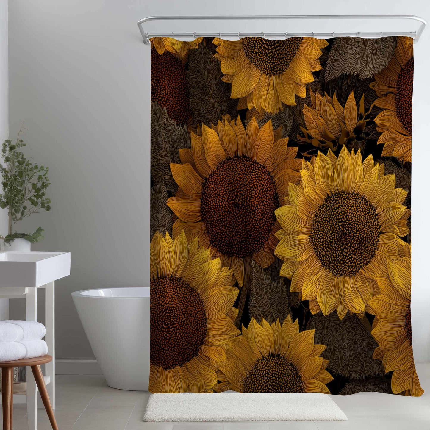 Rideau de douche Golden Glow Blooms | Décoration intérieure élégante