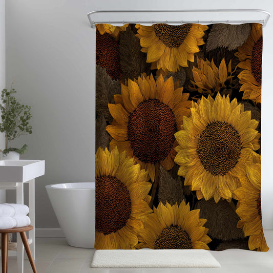 Rideau de douche Golden Glow Blooms | Décoration intérieure élégante