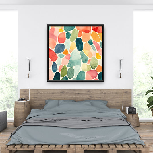 Seedy Shapes - Turquoise Framed Canvas for Home Decor