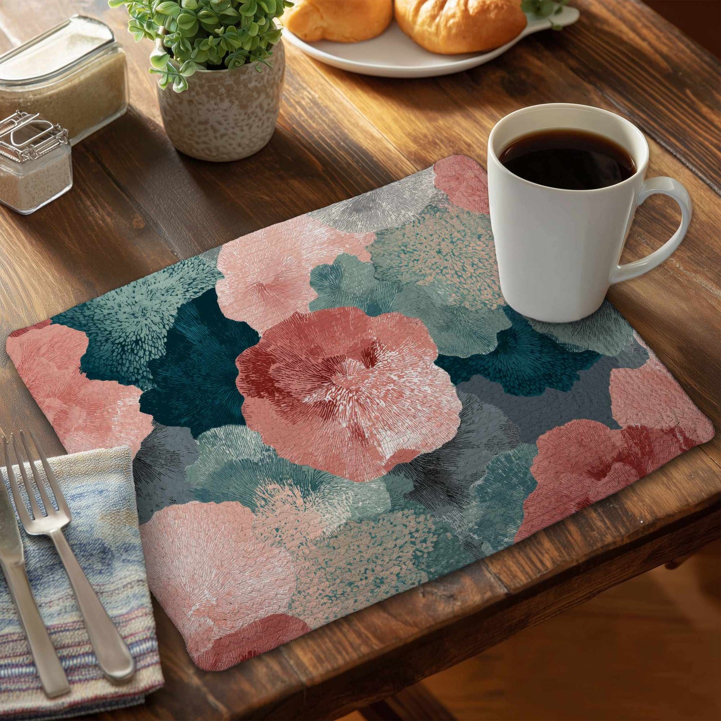 Whispering Coral Blooms Braided Placemat | Home Decor