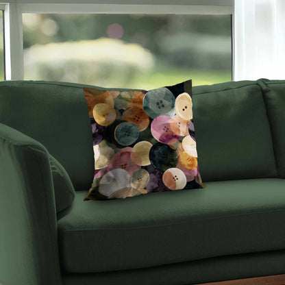 Coussin décoratif en sergé polyester, motif « Colorful Button Dance »