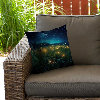 Fireflies at Night Blue Poly Twill Throw Pillow - Home Decor