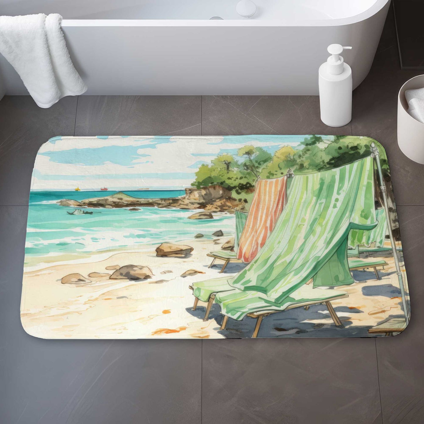 Beach Calm Green Bath Mat - Eco-Friendly Decor Accessory