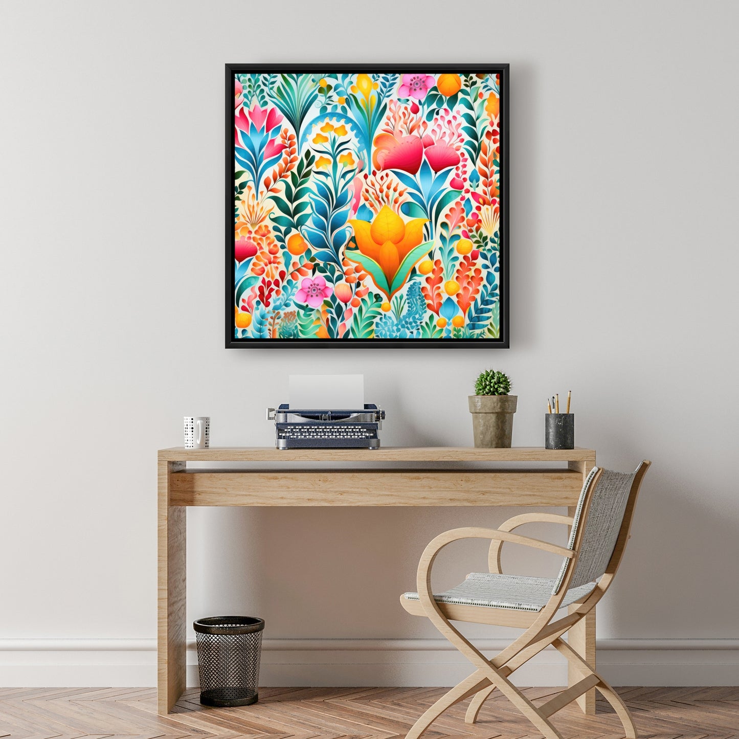 Flowing Flowers - Orange Framed Canvas for Home Decor