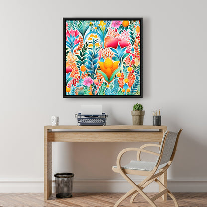Flowing Flowers - Orange Framed Canvas for Home Decor
