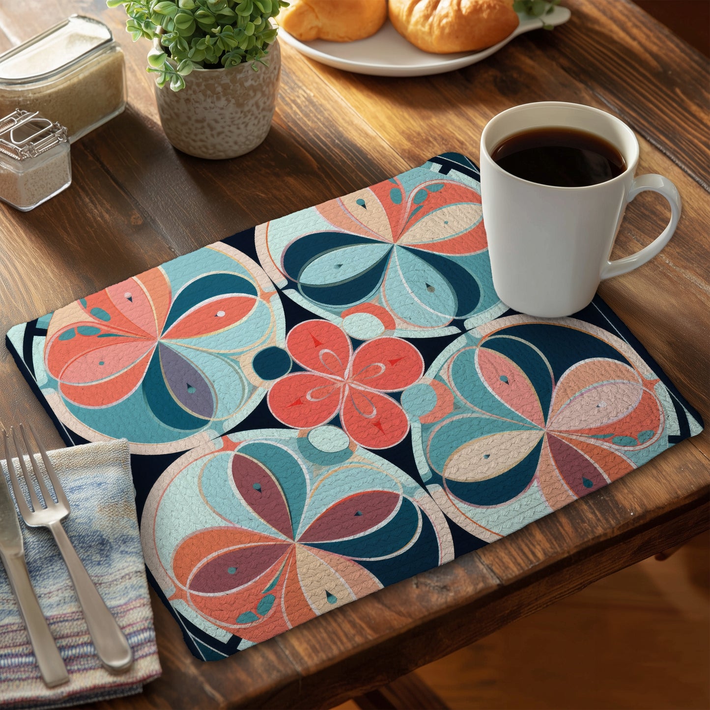 Pastel Mandala Braided Polyester Placemat for Home Decor