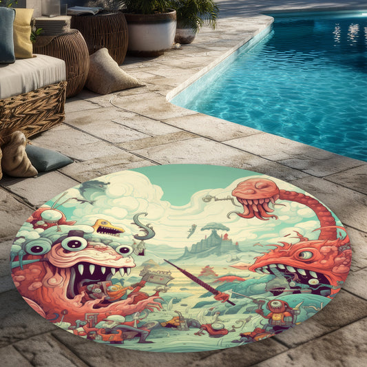Day of Reckoning - Pink 5' Round Outdoor Area Rug for Home Decor