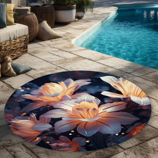 Pixie Flowers - White Round Outdoor Area Rug for Home Decor