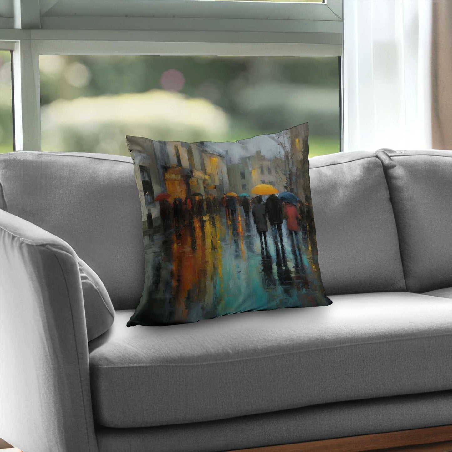 Rainy Day Poly Twill Throw Pillow - Cozy Home Decor Accent