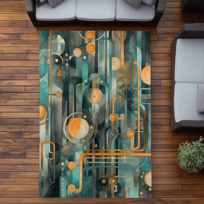 Astrological Machinery White Outdoor Area Rug for Home Decor