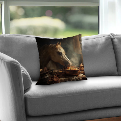 Horse on Soup Brown Poly Twill Throw Pillow - Decor Insert
