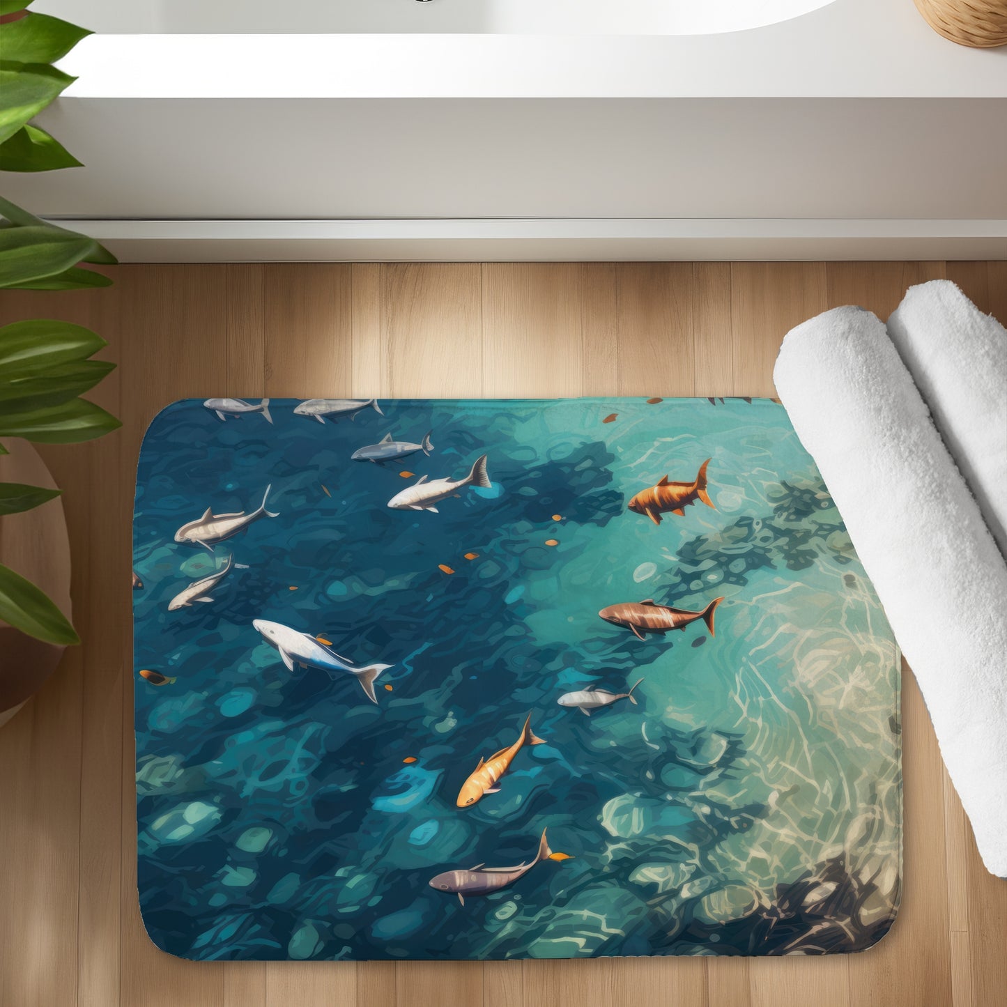 Swim Ahead White Bath Mat - Stylish Home Decor Essential