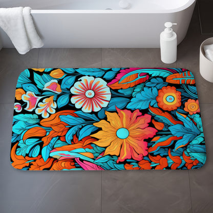 Floral Hues Turquoise Bath Mat for Stylish Home Decor