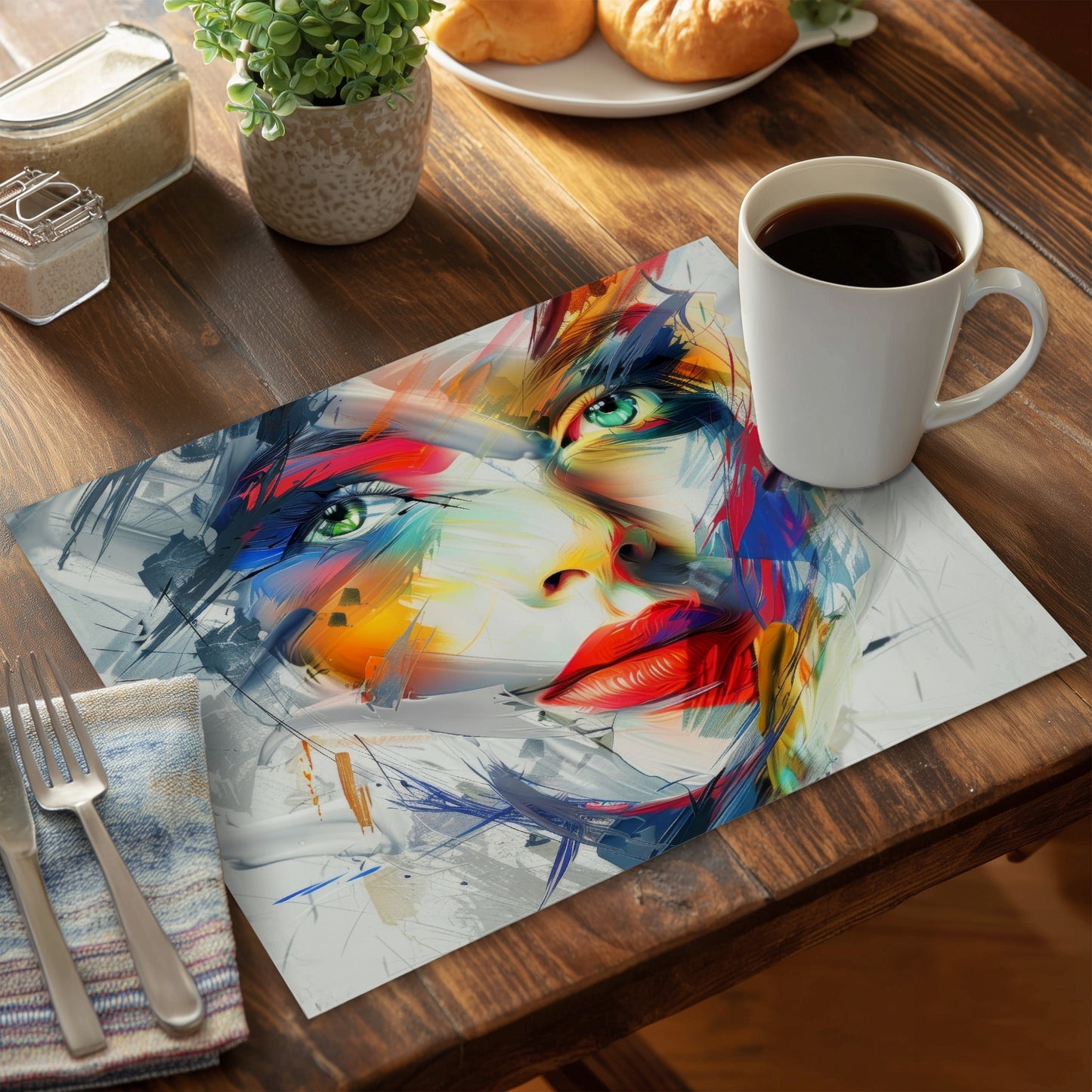 Set de table en polyester motif abstrait | Accent décoratif élégant pour la maison