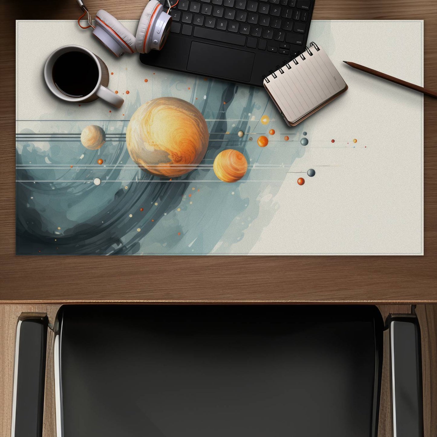 Hanging planets Orange gaming mat | Stylish home decor