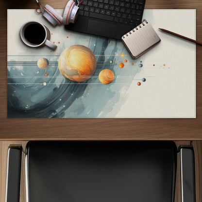 Hanging planets Orange gaming mat | Stylish home decor