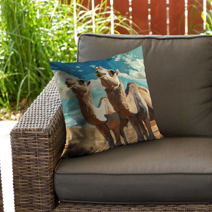 Camels Looking Up Blue Poly Twill Throw Pillow - Home Decor