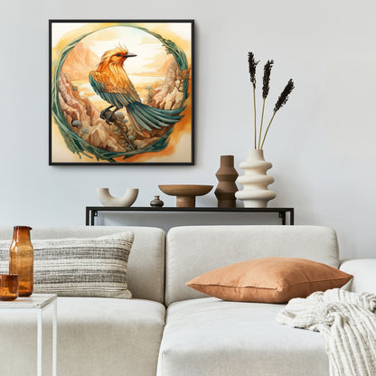 Perched bird - 36"x36" Framed canvas
