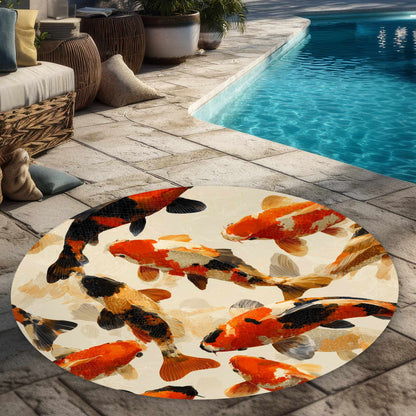 Tapis d'extérieur rond Koi Dance Flow | Décoration d'intérieur élégante
