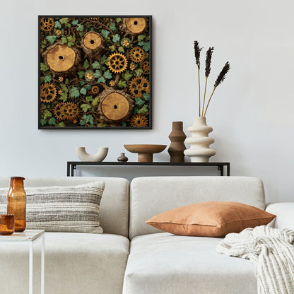 Hiding Gears - Brown Framed Canvas Art for Home Decor
