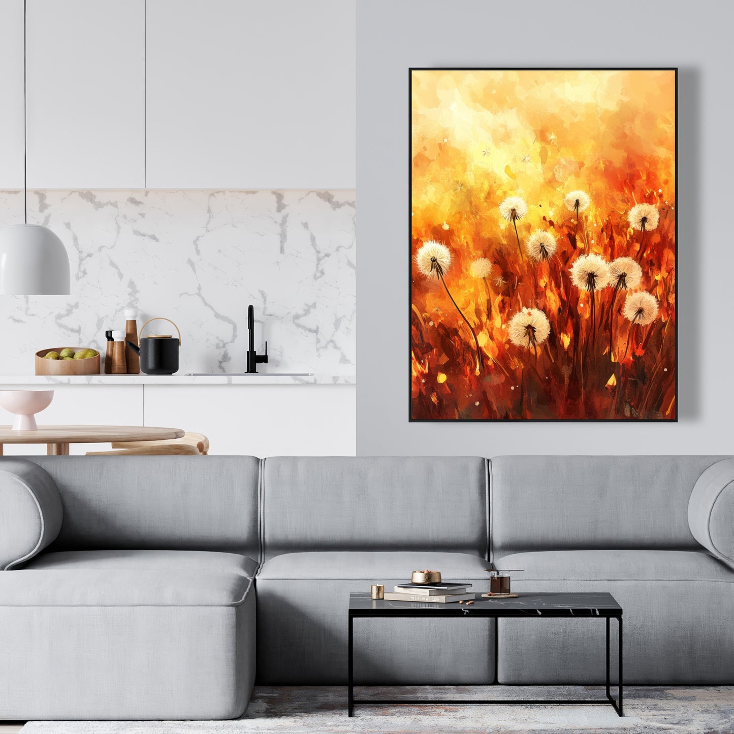 Dandelion fire - 36"x36" Framed canvas