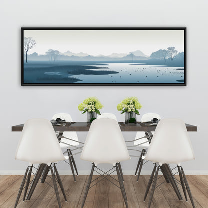 Minimalist Swamp - Blue Framed Canvas for Home Decor