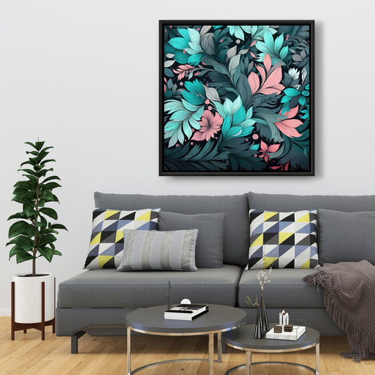 Neon leaves - 36"x36" Framed canvas