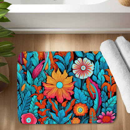 Floral Hues Turquoise Bath Mat for Stylish Home Decor