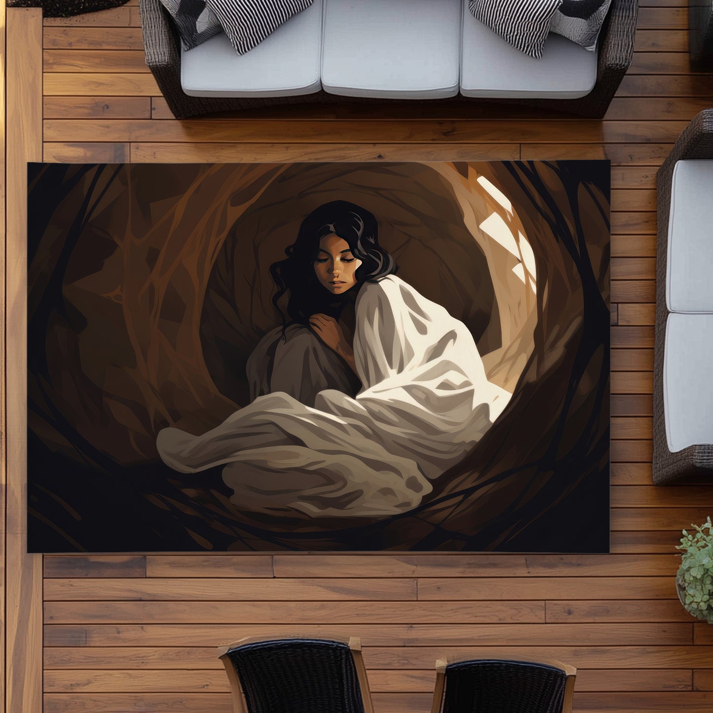 Warm embrace - Beige Outdoor Area Rug for Home Decor