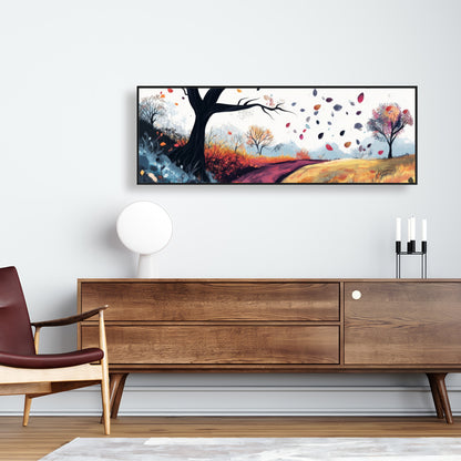 Blowing Leaves - Blue Framed Canvas for Home Decor