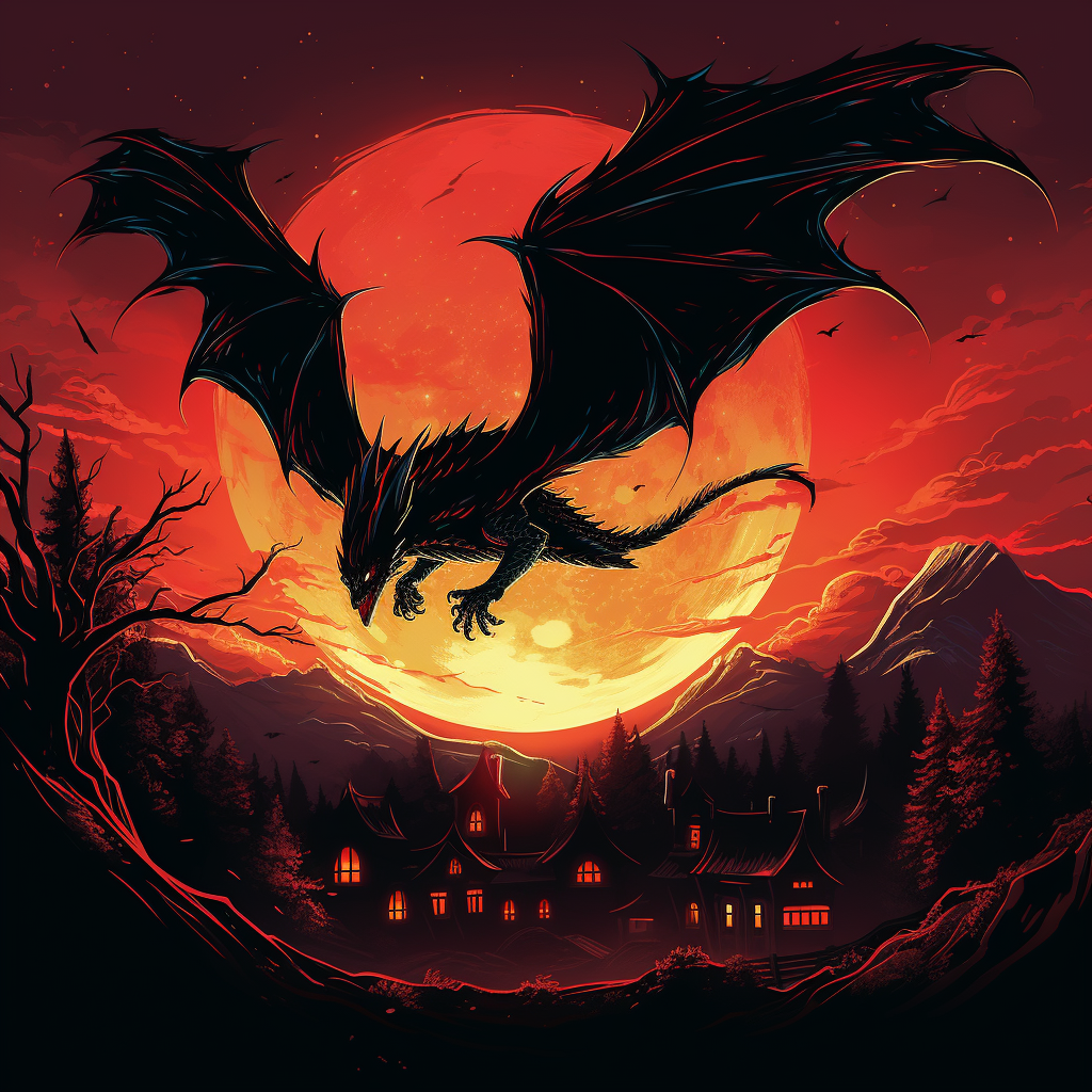 The dragon's wrath - Red round outdoor area rug for decor