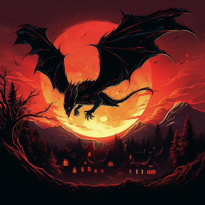 The dragon's wrath - Red round outdoor area rug for decor