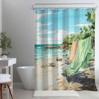 Rideau de douche « Plage calme » | Décoration élégante pour la salle de bain