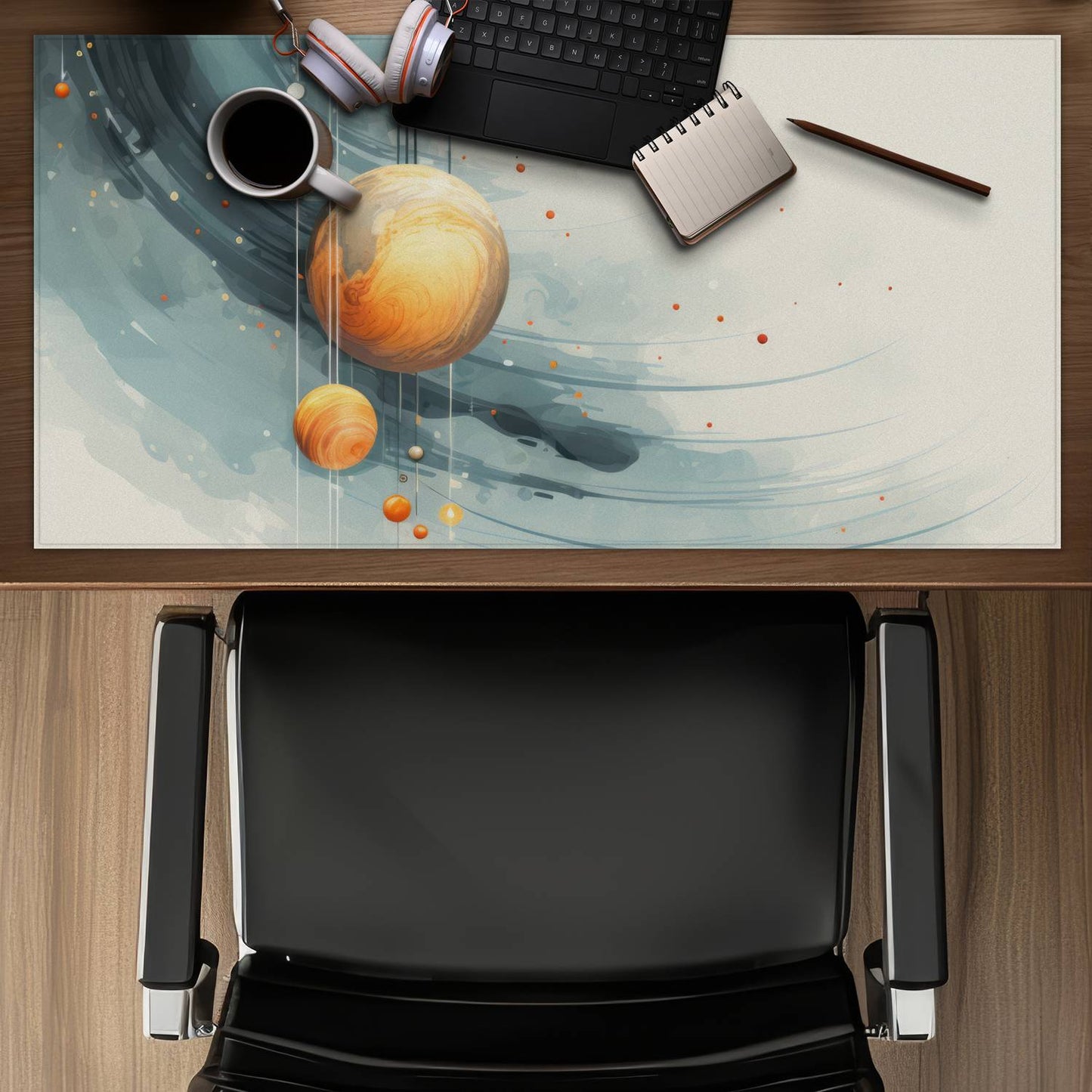 Hanging planets Orange gaming mat | Stylish home decor