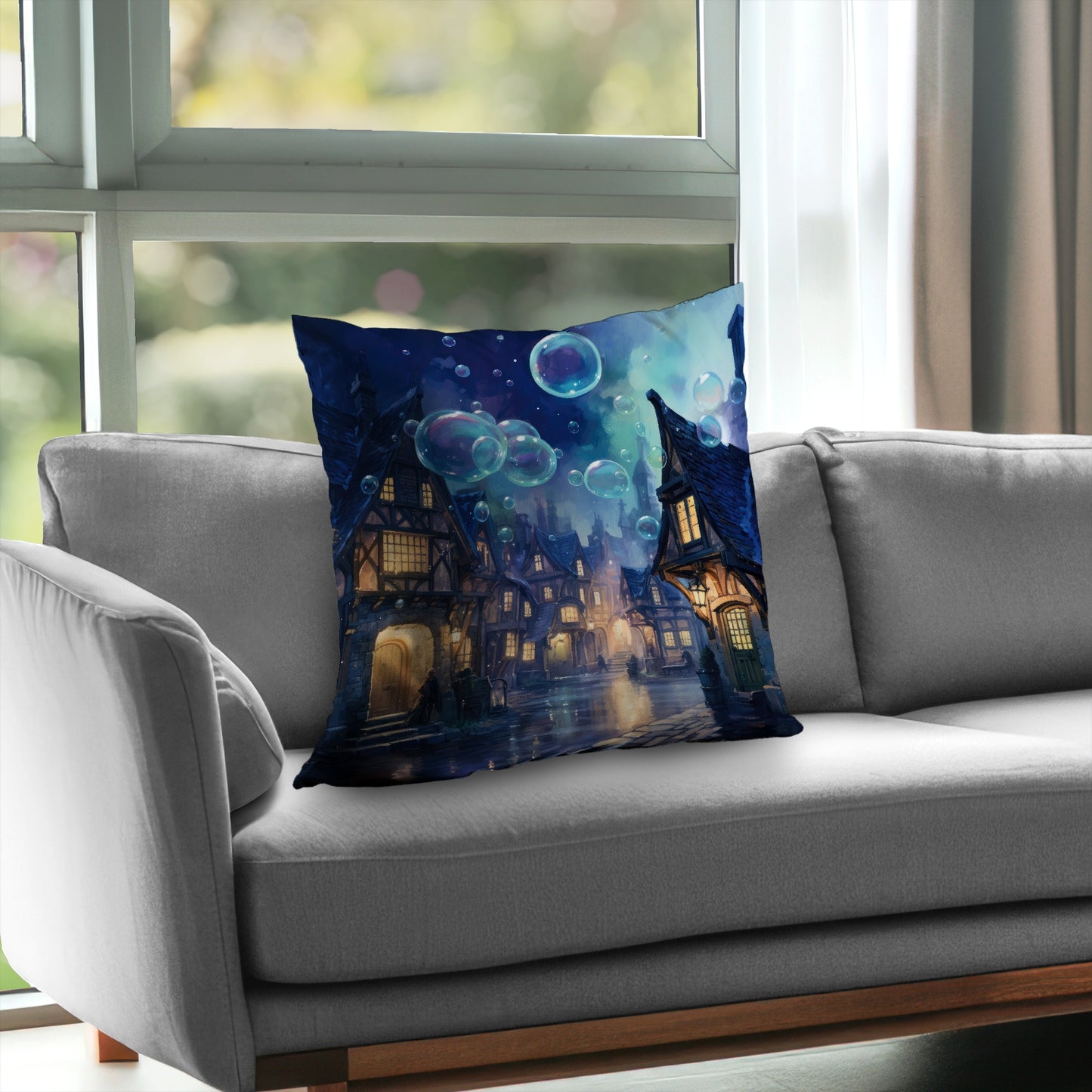 Floating through Beige Poly Twill Throw Pillow - Home Decor