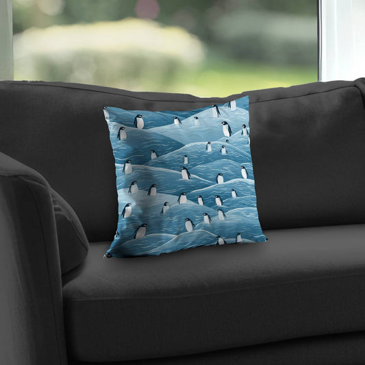 Penguins Wandering Turquoise Poly Twill Throw Pillow | Home Decor
