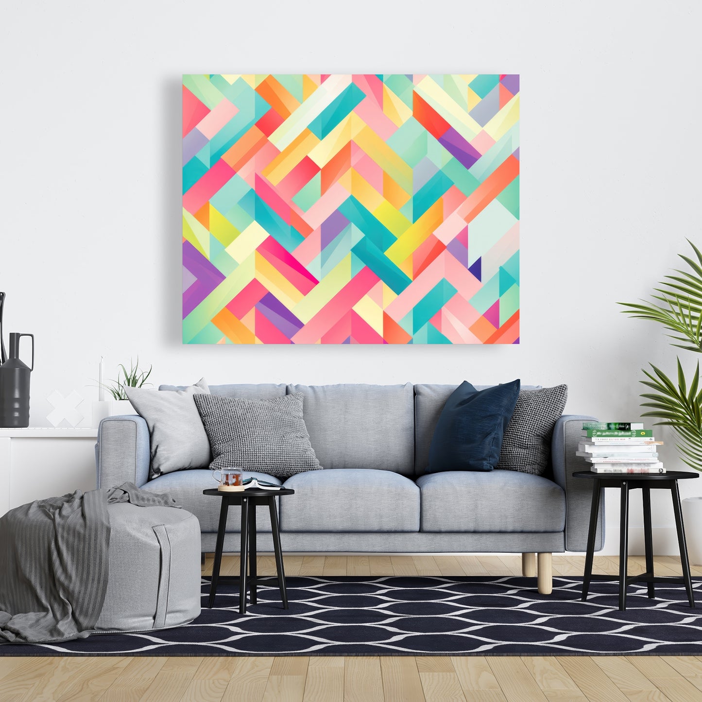 Stripe Harmony - Turquoise Canvas Wall Art for Home Decor